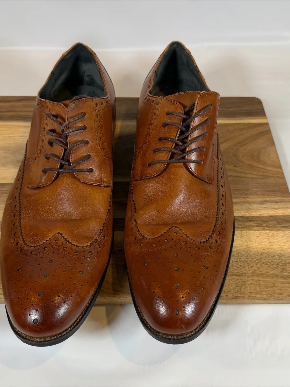 Stacy Adams Classic Men's Wingtip Dress Shoes Size 13 Leather Cognac Brown